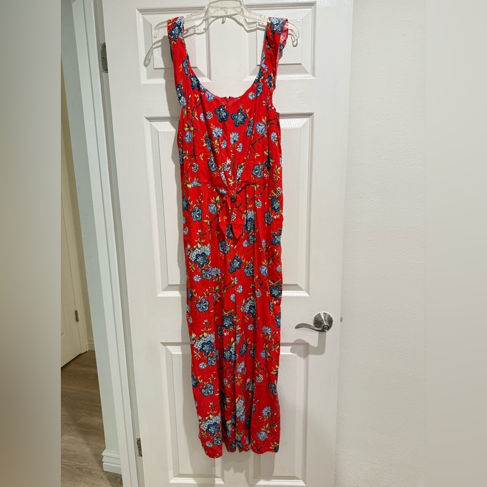 LOFT Scarlet Dress with Blue Floral Design